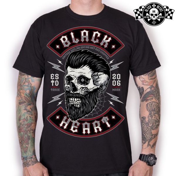 Moto oblečení - Tričko pánské BLACK HEART Beard Skull