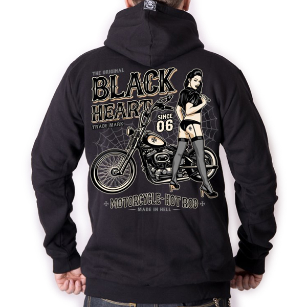 Moto oblečení - Mikina s kapucí pánská BLACK HEART Chopper Pussy Zipper