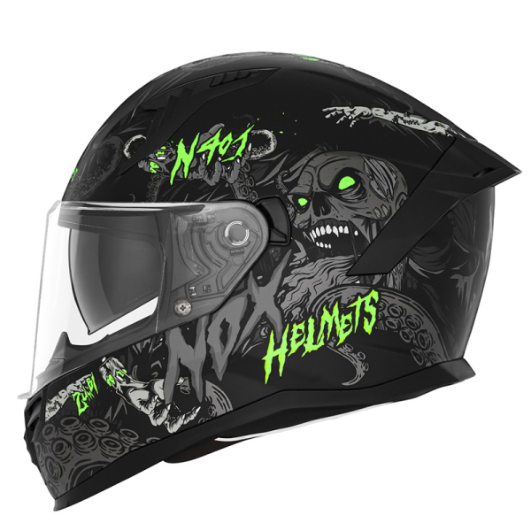Moto oblečení - Helma NOX N401 ZUMBI černá matná/neon zelená