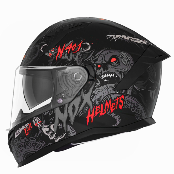 Moto oblečení - Helma NOX N401 ZUMBI černá matná/červená