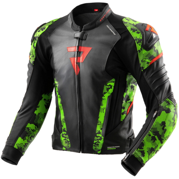 Moto oblečení - Bunda REBELHORN VELOCE černo-camo zeleno-fluo červená