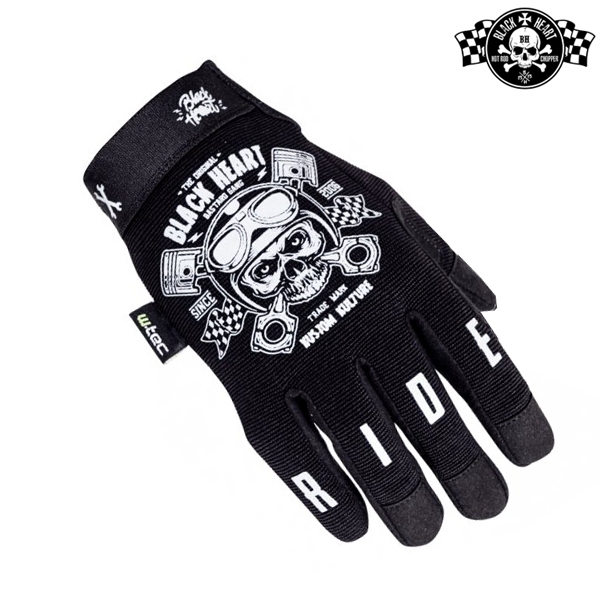 Moto oblečení - Rukavice BLACK HEART PISTON SKULL