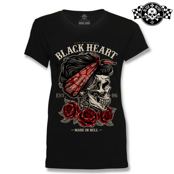 Moto oblečení - Tričko dámské BLACK HEART Pin Up Skull