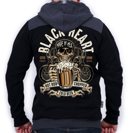 Mikina s kapucí pánská BLACK HEART Beer Biker Zipper