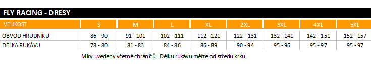 Tabulka MX dresy Fly Racing
