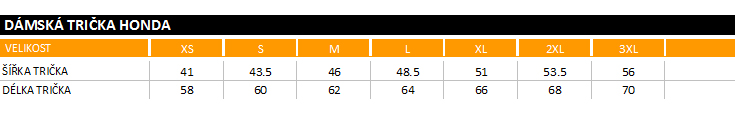 Tabulka moto trička Honda dámská